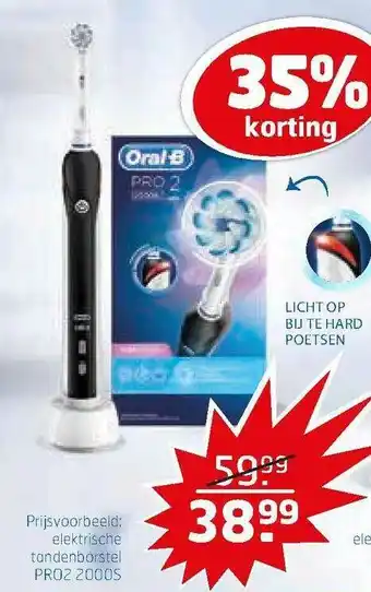 Trekpleister Oral-B Elektrische Tandenborstel Pro2 2000S 35% Korting aanbieding