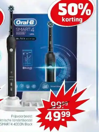 Trekpleister Oral-B Elektrische Tandenborstel Smart 4 4000N Black 50% Korting aanbieding