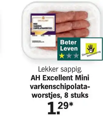 Albert Heijn AH Excellent Mini varkenschipolata- worstjes, 8 stuks aanbieding