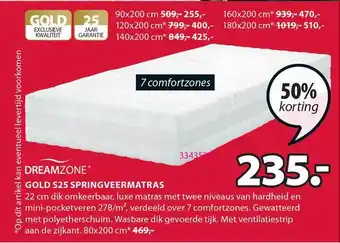 Jysk Dreamzone Gold S25 Springveermatras 50% Korting aanbieding