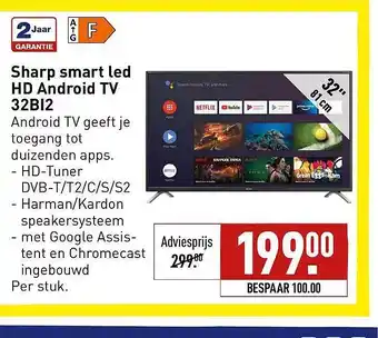 ALDI Sharp smart led hd android tv 32bi2 aanbieding