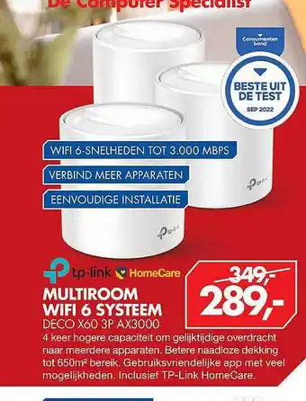 Vobis Tp-link homecare multiroom wifi 6 systeem deco x60 3p ax3000 aanbieding