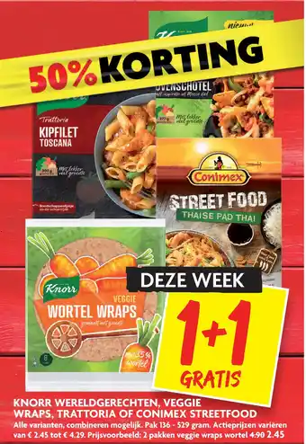 Dekamarkt Knorr Wereldgerechten, Veggie Wraps, Trattoria Of Conimex Streetfood 136-529 gram aanbieding