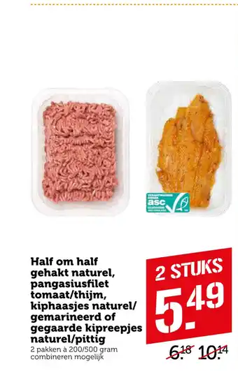 Coop Half om half gehakt naturel, pangasiusfilet tomaat/thijm, kiphaasjes naturel/ gemarineerd of gegaarde kipreepjes naturel/pitt aanbieding