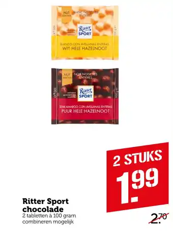 Coop Ritter Sport chocolade 100 gram aanbieding