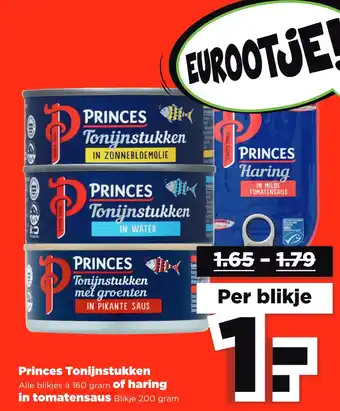 PLUS Princes Tonijnstukken of haring in tomatensaus 200 gram aanbieding