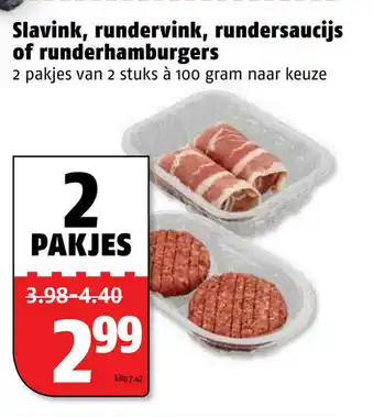 Poiesz Slavink, rundervink, rundersaucijs of runderhamburgers 2 st aanbieding