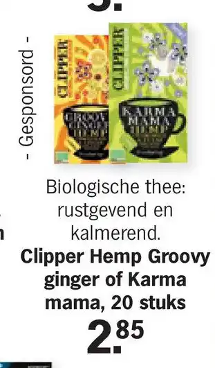 Albert Heijn Clipper Hemp Groovy ginger of Karma mama, 20 stuks aanbieding