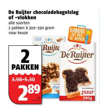 Poiesz De Ruijter chocoladehagelslag of -vlokken 2*300-390 gr aanbieding