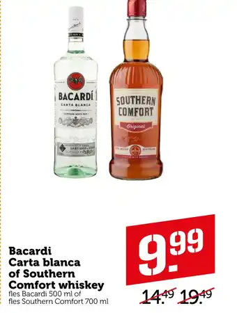 Coop Bacardi Carta blanca of Southern Comfort whiskey 500 ml aanbieding