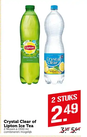 Coop Crystal Clear of Lipton Ice Tea 2 Aessen à 1500 ml aanbieding