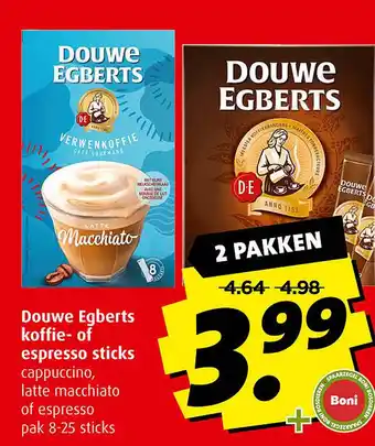Boni Douwe egberts koffie- of espresso sticks aanbieding