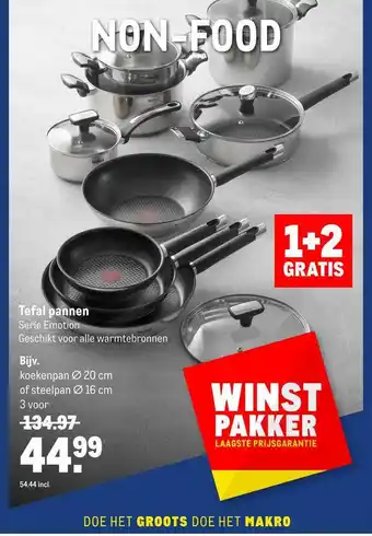 Makro 1+2 gratis tefal pannen aanbieding