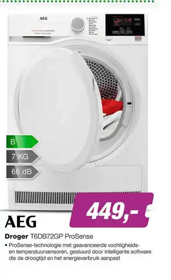 EP Aeg droger t6db72gp prosense aanbieding