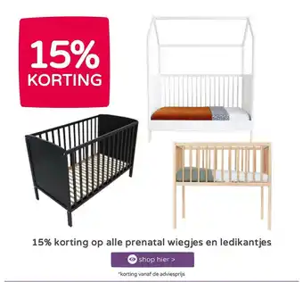 Prenatal 15% korting op alle prenatal wiegjes en ledikantjes aanbieding