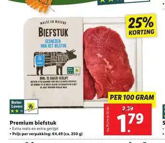 Lidl Premium biefstuk per 100 gram aanbieding