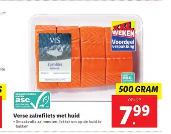 Lidl Verse zalmfilets met huid 500 gram aanbieding