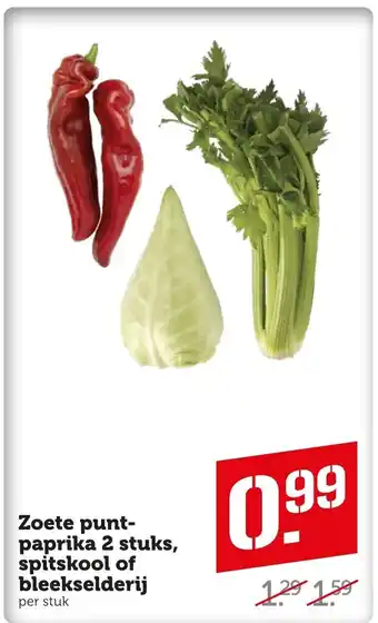 Coop Zoete Punt-Paprika 2 Stuks, Spitskool of Bleekselderij aanbieding