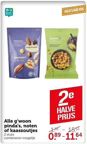 Coop Alle g'woon pinda's, noten of kaaszoutjes aanbieding