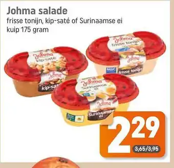 Dagwinkel Johma salade frisse tonijn, kip-saté of surinaamse ei aanbieding