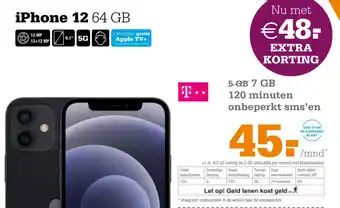 Telecombinatie iPhone 12 64 GB T-Mobile 7GB 120 minuten aanbieding