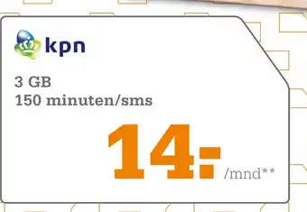 Telecombinatie kpn 3 GB 150 minuten/sms aanbieding