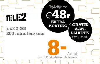 Telecombinatie TELE2 2 GB 200 minuten/sms aanbieding