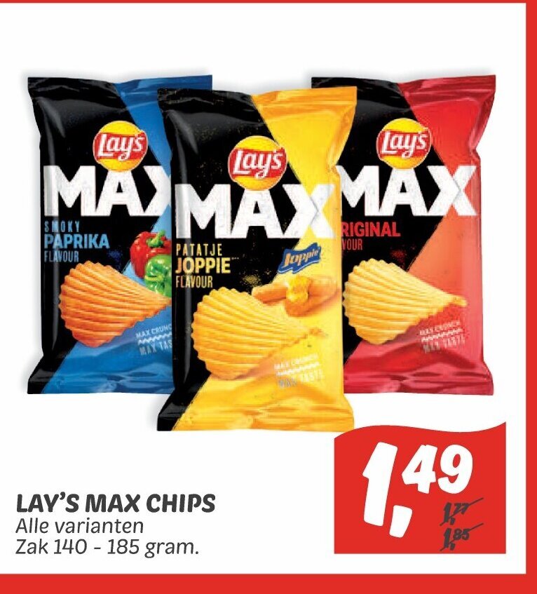 Lay's Max Chips zak 140185 gram aanbieding bij Dekamarkt