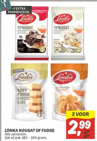 Dekamarkt Lonka Nougat Of Fudge zak of pak 180-304 gram aanbieding