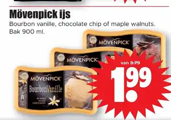 Dirk Mövenpick Ijs Bourbon Vanille , Chocolate Chips of Maple Walnuts Bak 900ml aanbieding