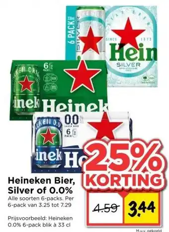 Vomar Voordeelmarkt Heineken bier,  silver of 0.0% aanbieding