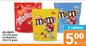 Albert Heijn Alle m&m's 213-275 gram en maltesers aanbieding