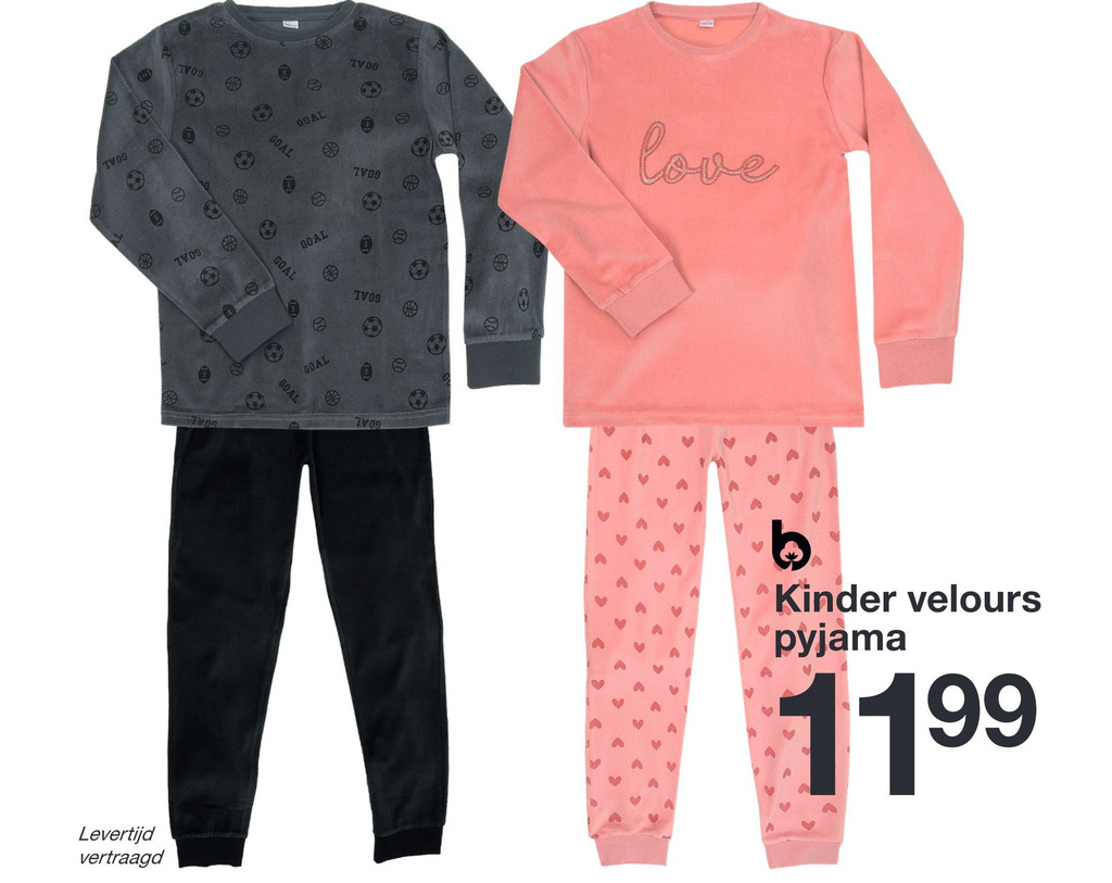 Kinder velours pyjama aanbieding bij Zeeman