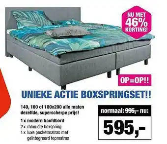 Matrasconcurrent Unieke actie boxspringset 46% korting aanbieding