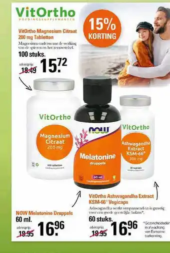 De Online Drogist Vitortho magnesium citraat 200 mg tabletten, now melatonine druppels of vitortho ashwagandha extract ksm-66® vegicaps 15% kor aanbieding