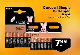 Trekpleister Duracell Simply batterijen 16-pak aanbieding