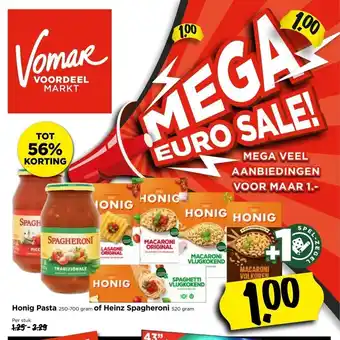 Vomar Voordeelmarkt Honig Pasta of Heinz Spagheroni aanbieding