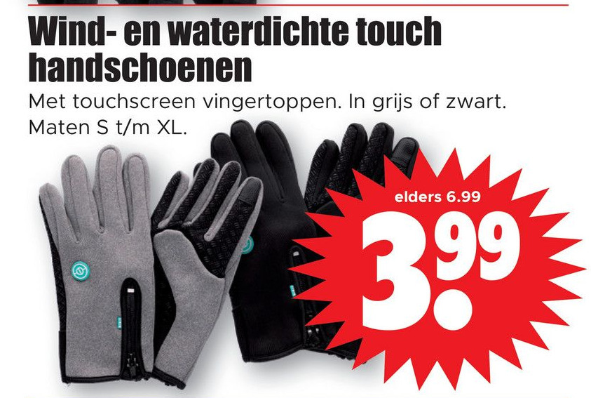 Wind en waterdichte touch handschoenen aanbieding bij Dirk
