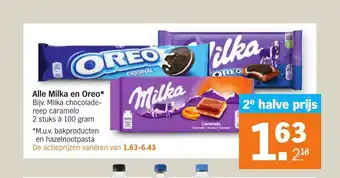 Albert Heijn Alle Milka en Oreo 2 stuks a 100 gram aanbieding