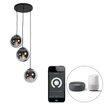 Lampenlicht.nl Smart hanglamp zwart met smoke glas 3-lichts incl. wifi st64 - pallon aanbieding