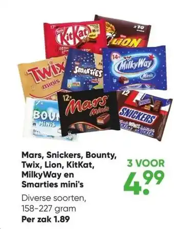 Big Bazar Mars, snickers, bounty, twix, lion, kitkat, milkyway en smarties mini's aanbieding