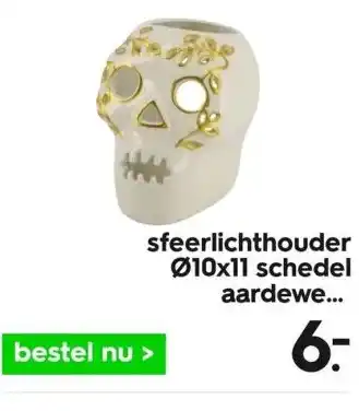 HEMA Sfeerlichthouder ø10x11 schedel aardewerk halloween aanbieding