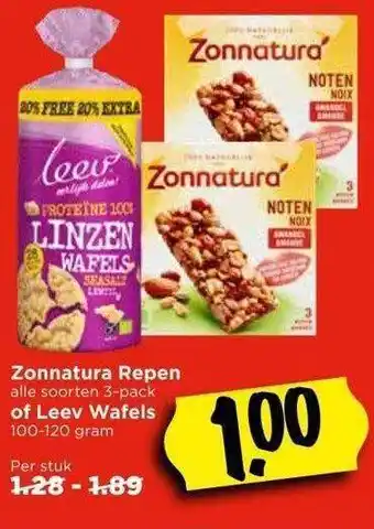 Vomar Voordeelmarkt Zonnatura repen of leev wafels aanbieding