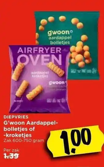 Vomar Voordeelmarkt G'woon aardappelbolletjes of -kroketjes aanbieding