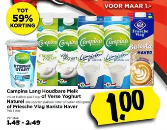 Vomar Voordeelmarkt Campina lang houdbare melk of verse yoghurt naturel of friesche vlag barista haver tot 59% korting aanbieding