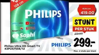 Vomar Voordeelmarkt Philips ultra hd smart tv 43pus7556-12 aanbieding