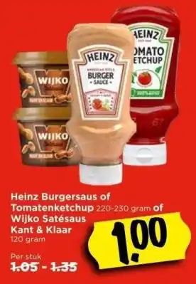 Vomar Voordeelmarkt Heinz burgersaus of tomatenketchup 220-230 gram of wijko satésaus kant & klaar aanbieding