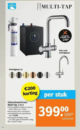 Albert Heijn Kokendwaterkraan multi-tap 3-in-1 €200 korting aanbieding