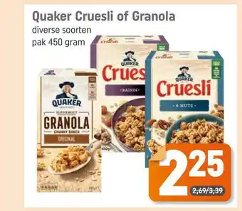 Dagwinkel Quaker cruesli of granola 450 gram aanbieding