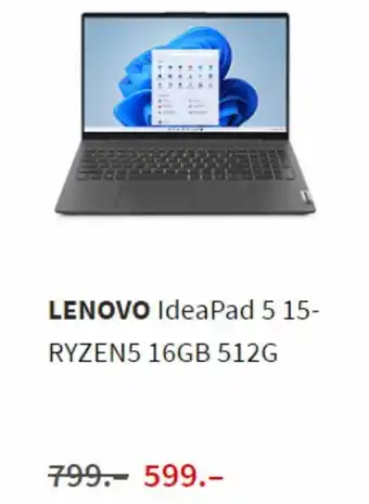 MediaMarkt Lenovo Ideapad 5 15-RYZEN5 16GB 512G aanbieding